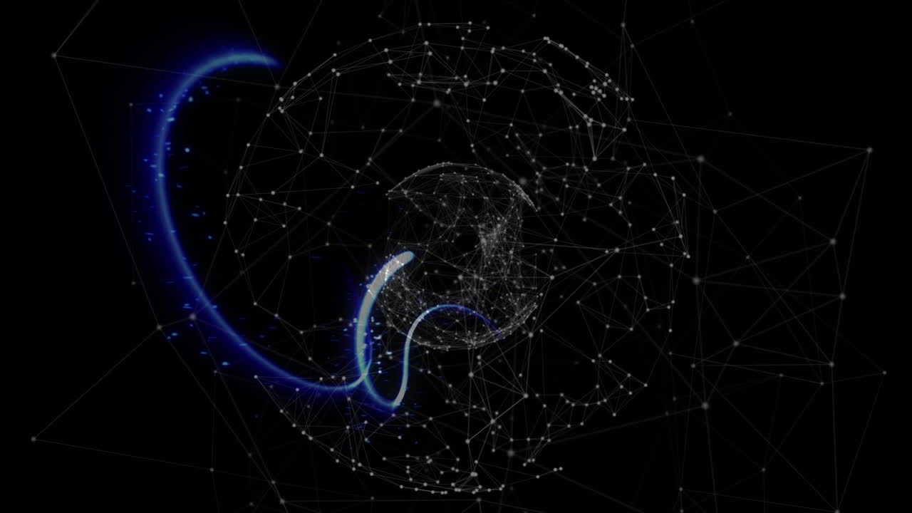 Animation of globe with light trails and network of connections