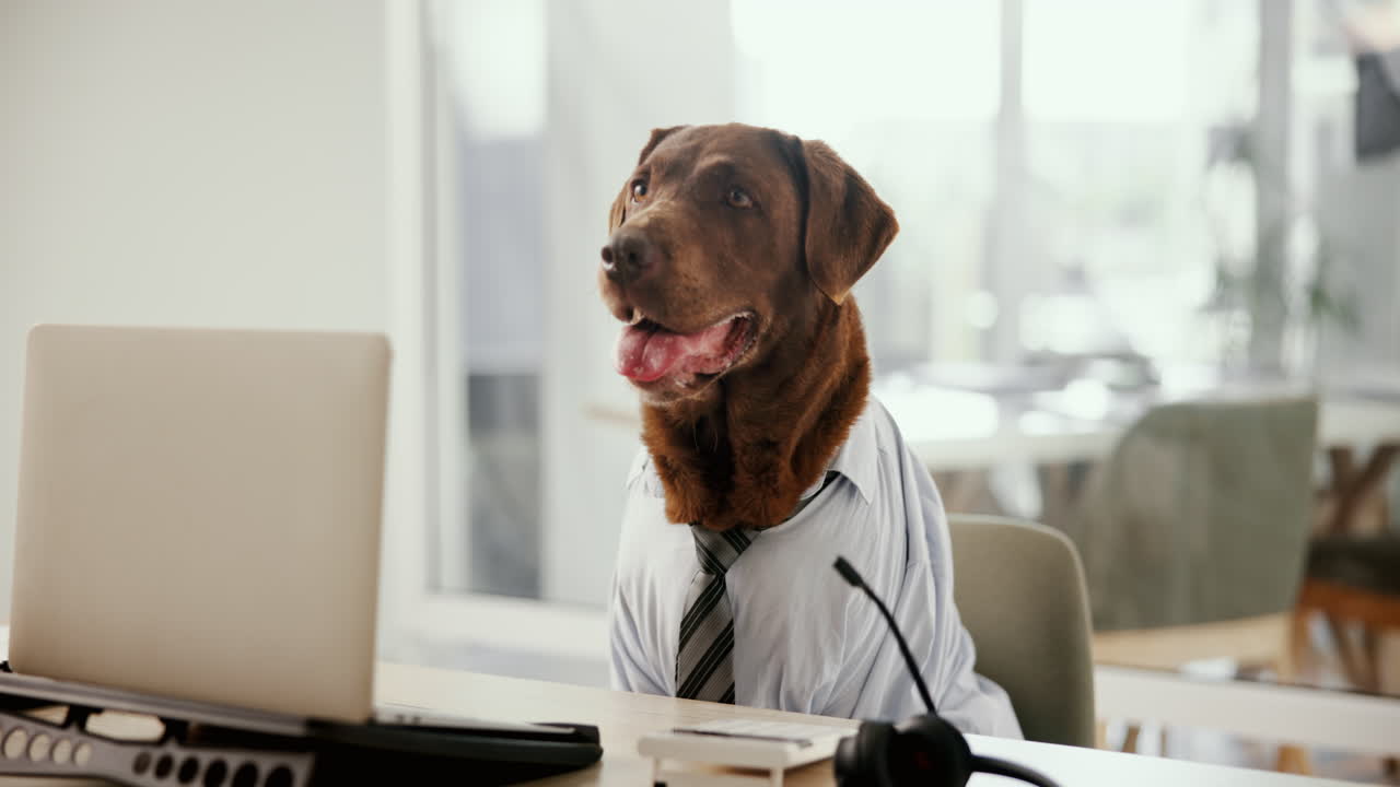 Dog working in an office