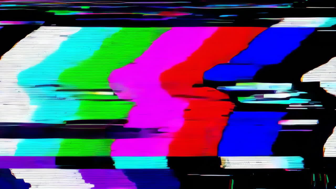 Abstract Digital Glitch Art: Colorful TV Signal Distortion