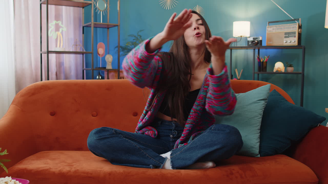 Rich happy girl showing wasting or throwing money around hand gesture big profit win lottery share