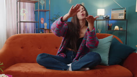 rich happy girl showing wasting or throwing money around hand gesture big profit win lottery share