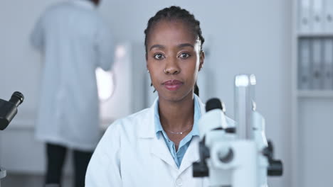 Black-woman,-scientist-with-serious-face