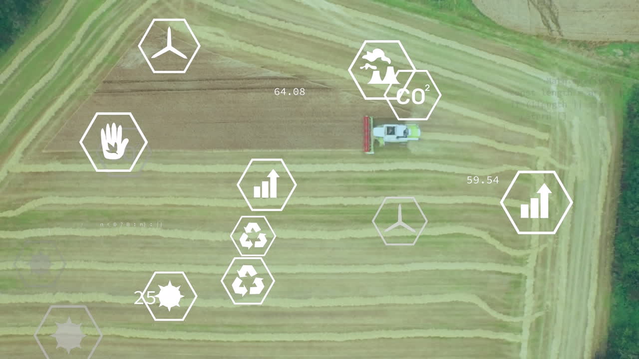 animación de iconos digitales de energía ecológica y verde sobre el campo