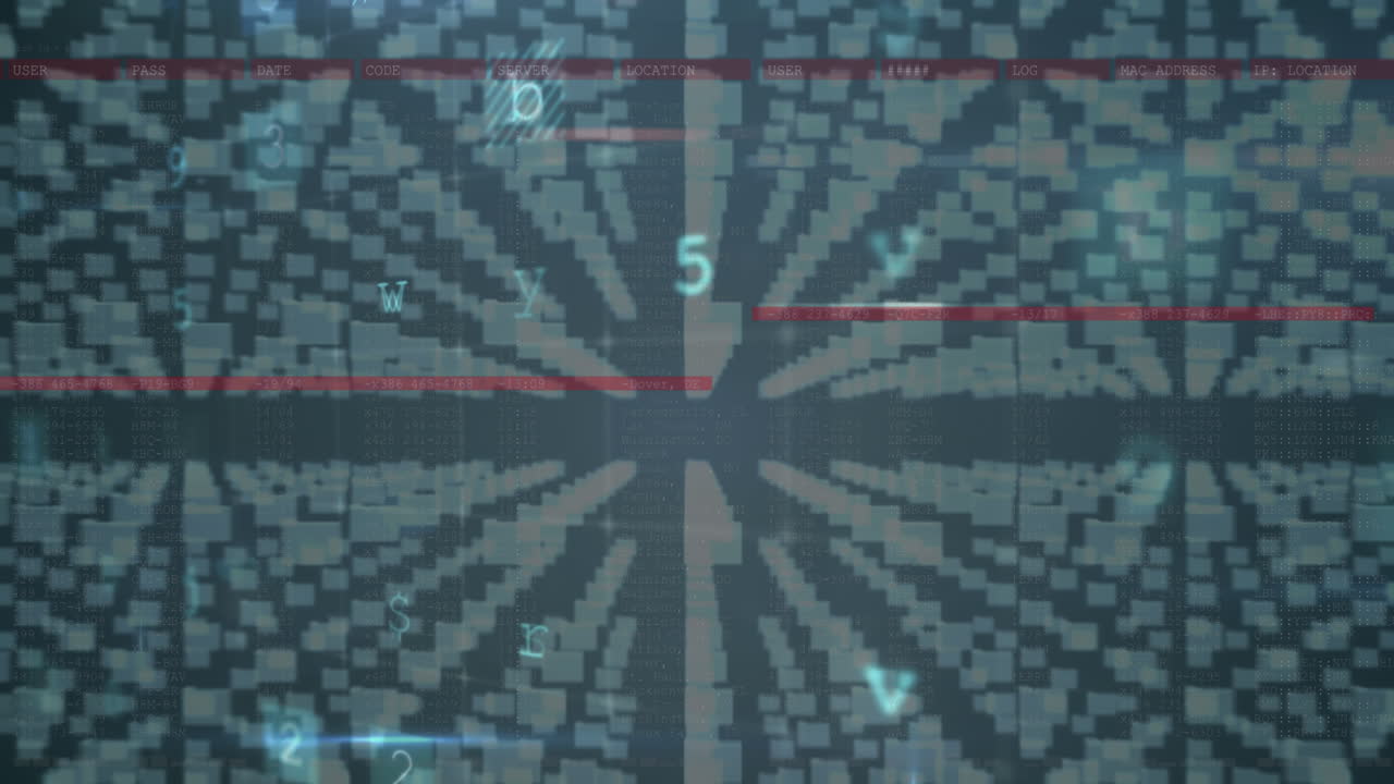 검은색 배경에 보안  ⁇ 락과 데이터 처리의 애니메이션