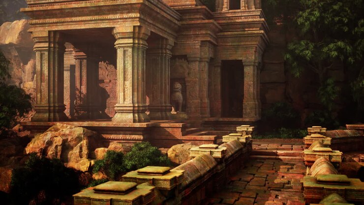 Ruínas de um antigo templo de pedra na selva