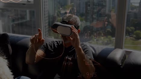 Animation-Mathematischer-Zeichnungen-Und-Gleichungen-über-Einem-Mann-Mit-VR-Headset