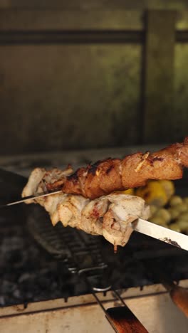 grilled chicken and pork skewers