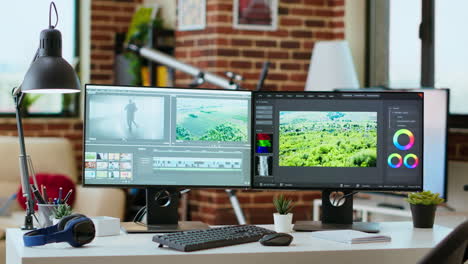 creative workspace desk for video production in living room