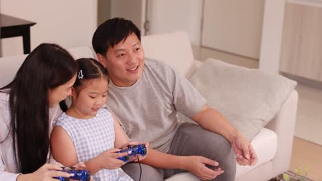 a family enjoys playing video games together in a bright, cozy living room, fostering connection and joy