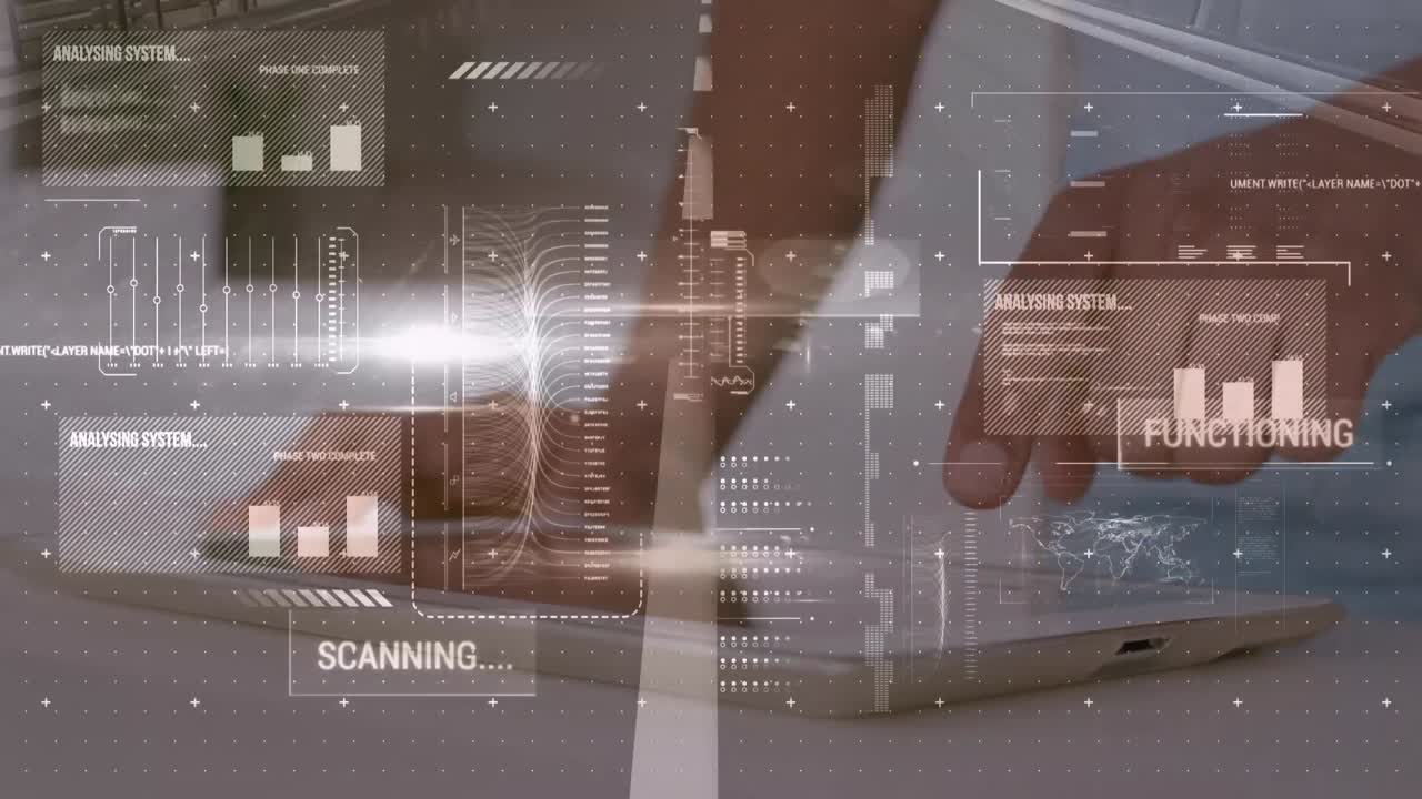 태블릿을 사용하여 손으로 데이터 처리의 애니메이션