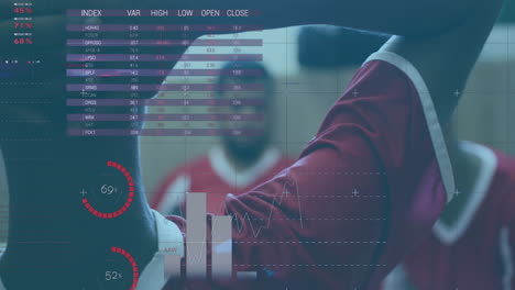 procesamiento de datos estadísticos a través de la red de cuadrícula contra el equipo de jugadores de fútbol masculino