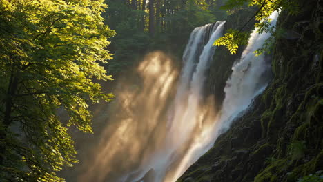 majestic waterfall in a lush forest at sunrise