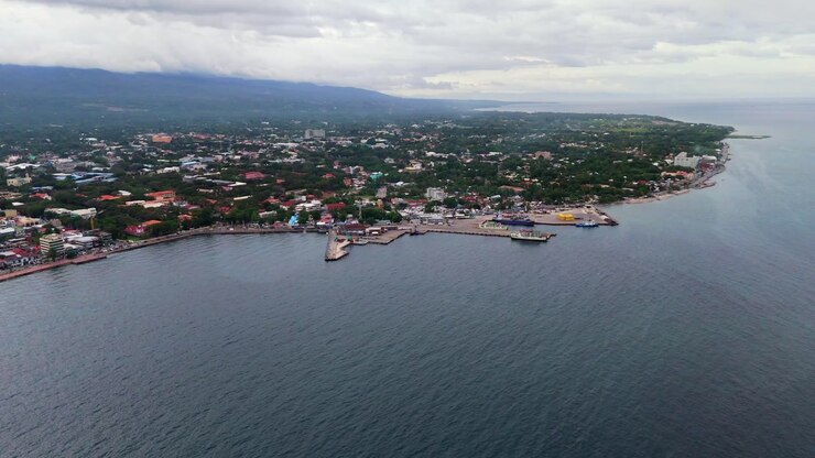 Dumaguete City, Philippines , Negros oriental aerial drone High Angle View of Coastal Urban Area