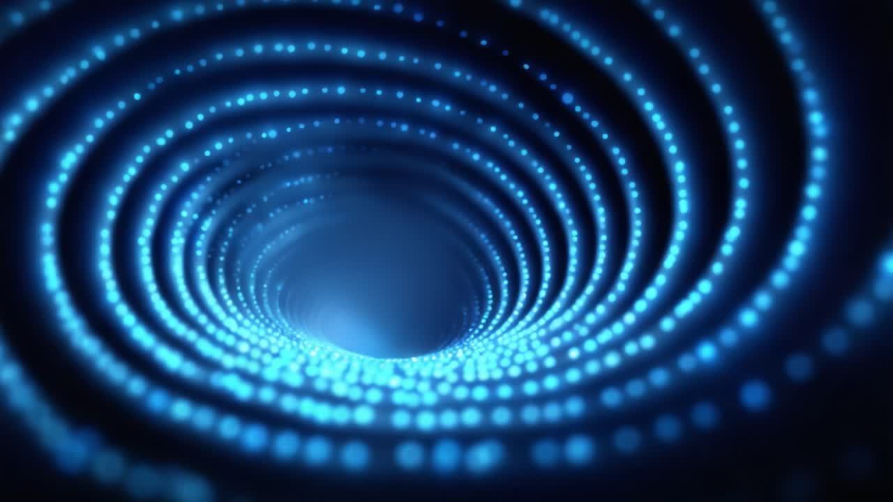Immersive Spiral of Blue Light: A Captivating Journey Through a Digital Vortex of Radiant Dots and Cosmic Energy