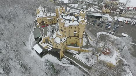 aerial view of hohenschwangau flying around the castle poi