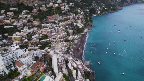 luxury vacation villas at positano, amalfi coast, italy, aerial view