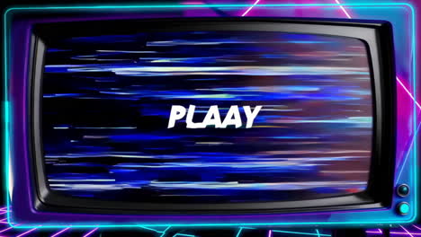 retro tv with glitched screen and neon lighting