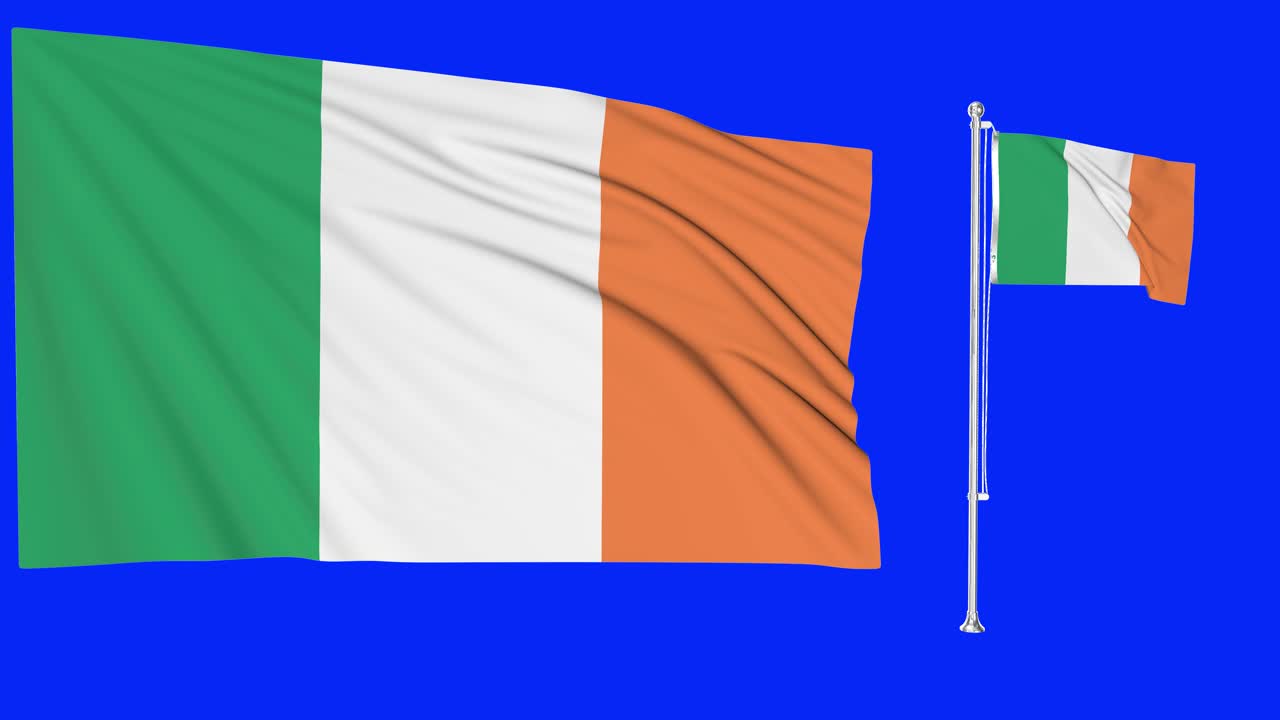 pantalla verde ondeando la bandera de irlanda o el asta de la bandera