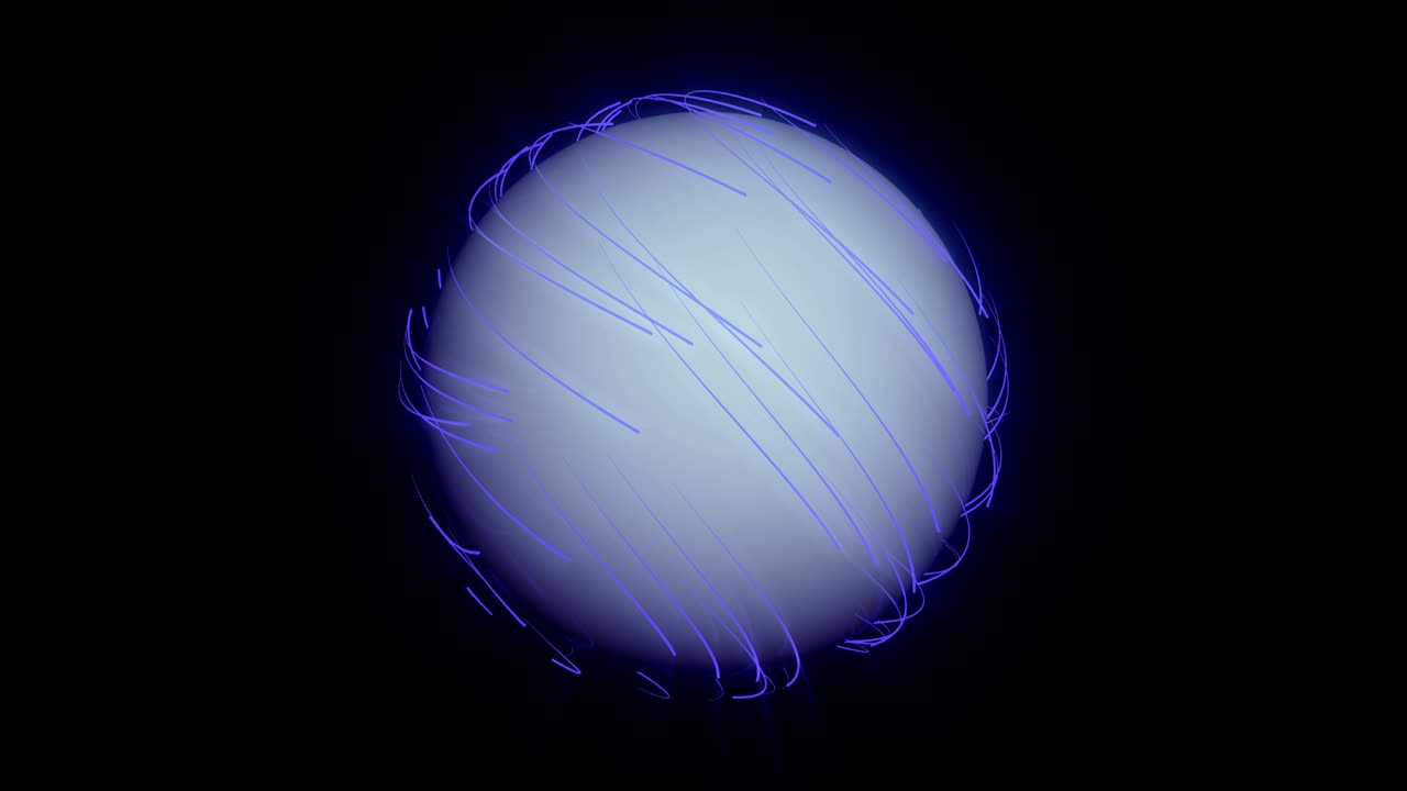 líneas de neón brillantes en 3d que se mueven alrededor de la esfera. animación con canal alfa