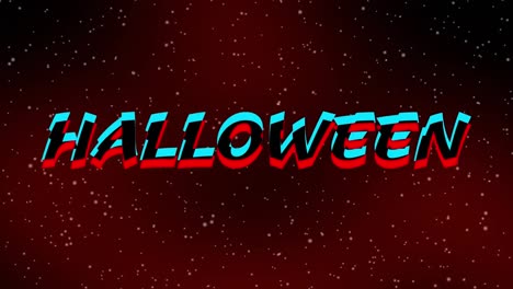 animation of white particles over halloween text banner against red and black gradient background