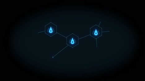 Animation-of-growing-network-of-blue-blood-droplet-icons-on-black-background