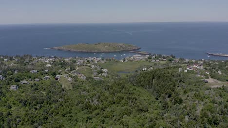 flying a drone above the small island town of monhegan island in maine