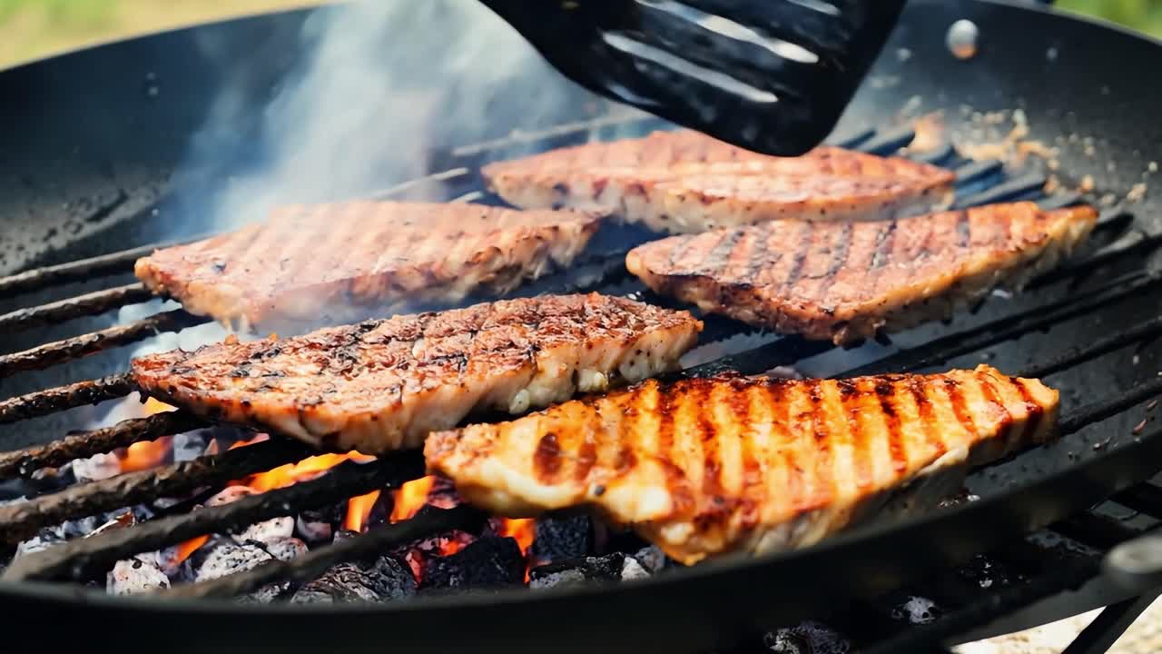 Bistecca alla griglia su un griglia a carbone