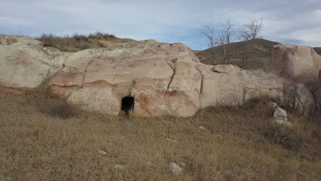 A-flight-along-a-natural-rock-formation