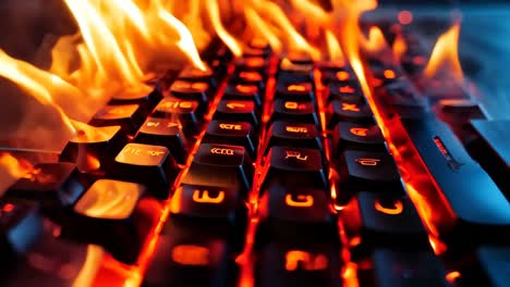 a close up of a computer keyboard on fire