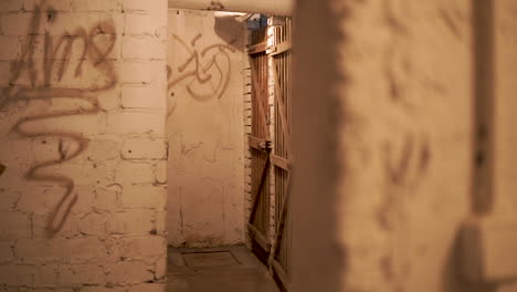 Grunge-Concrete-Walls-And-Locked-Wooden-Door-From-An-Old-Basement