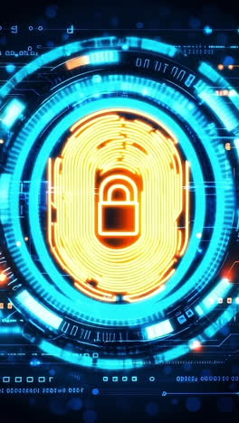 digital security design. a colorful digital abstract representation of cybersecurity, featuring a padlock symbol and bright data streams.