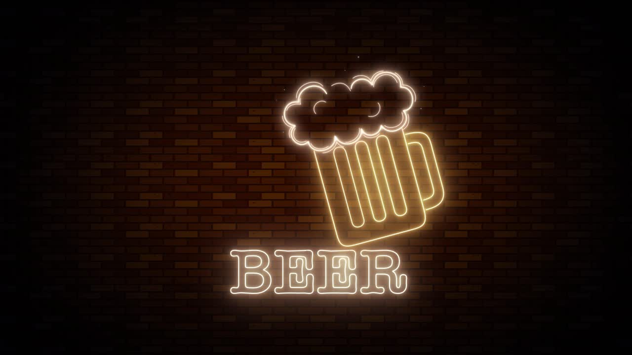 el letrero de neón parpadea a la vida sobre la pared de ladrillo.