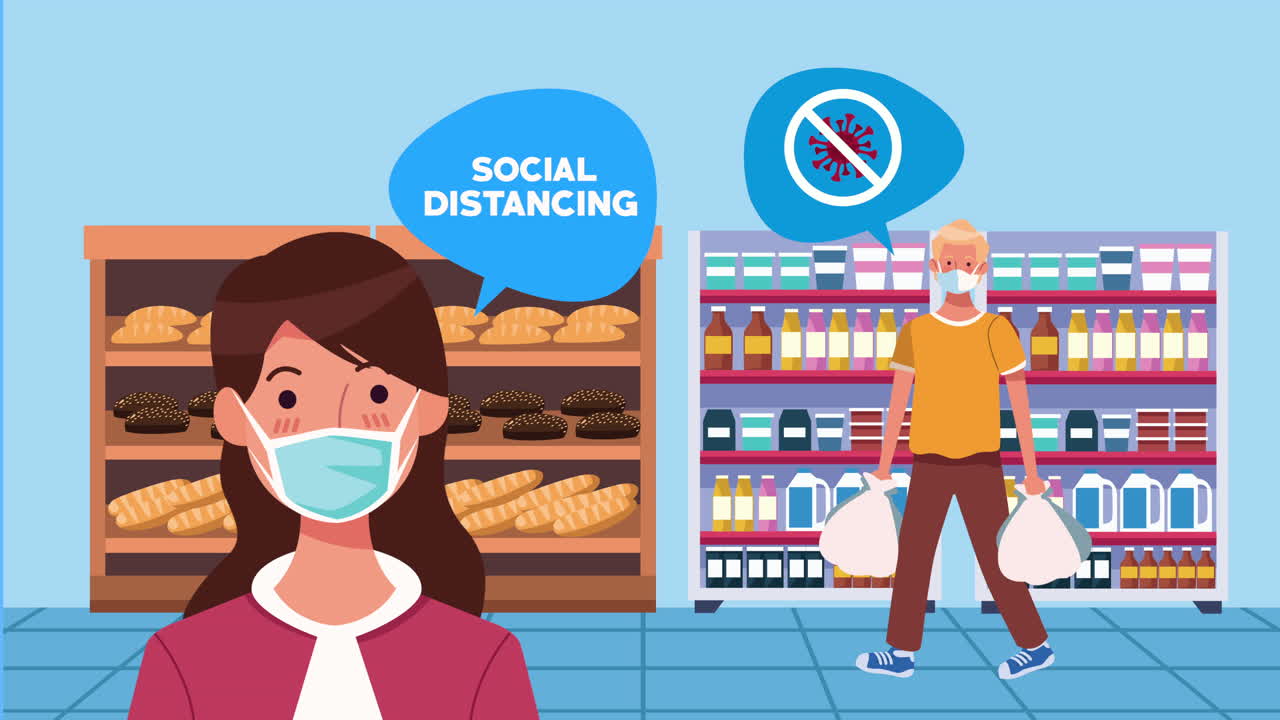 슈퍼마켓 고객들과의 사회적 거리 두기 캠페인