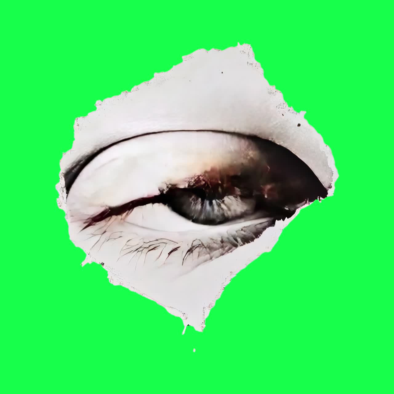 Animeret blinkende øje med iturevet papir, transparent 4K-video, green screen