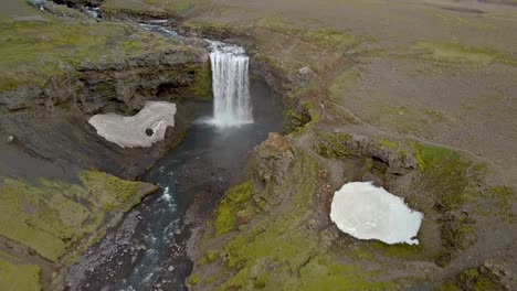 aerial waterfall in iceland mountains