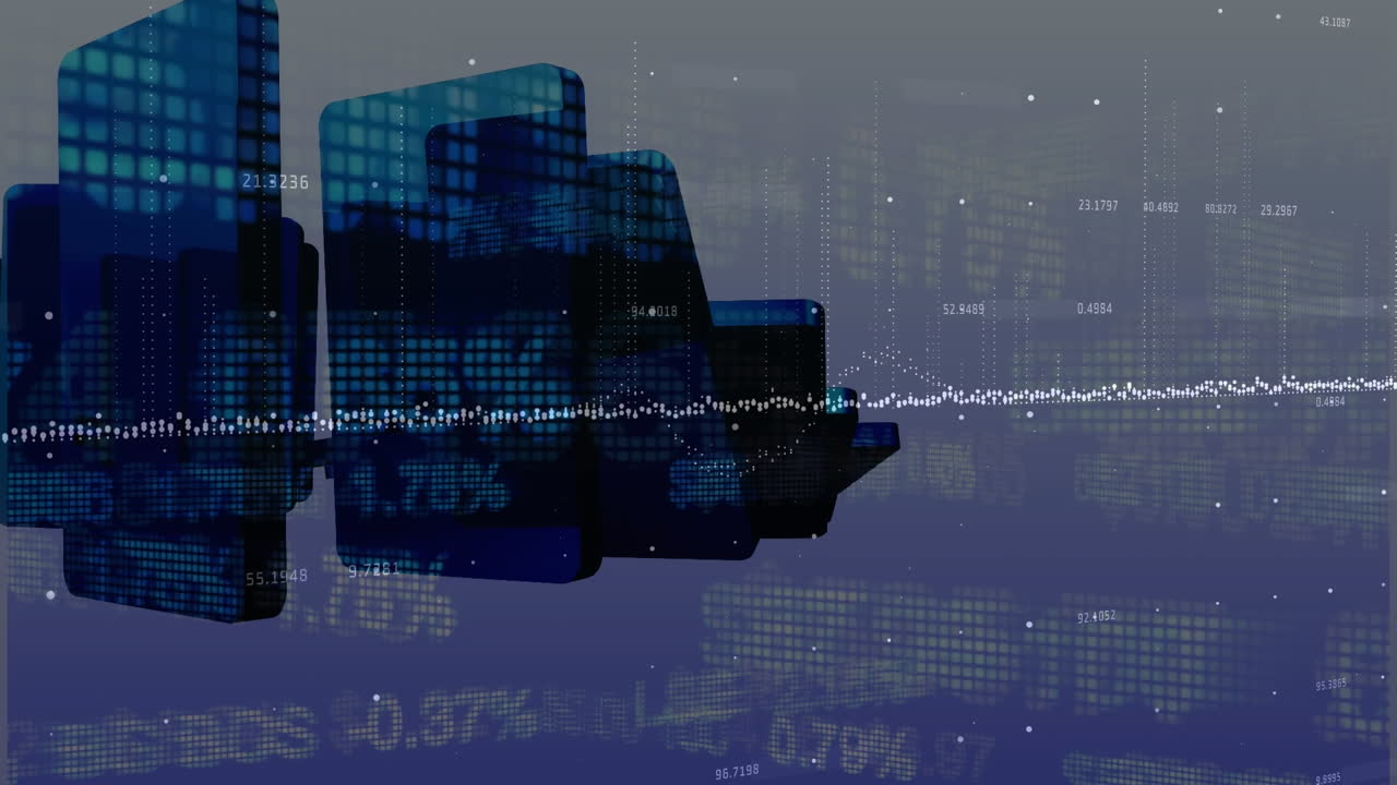 도미노 조각이 떨어지는 금융 데이터 처리의 애니메이션