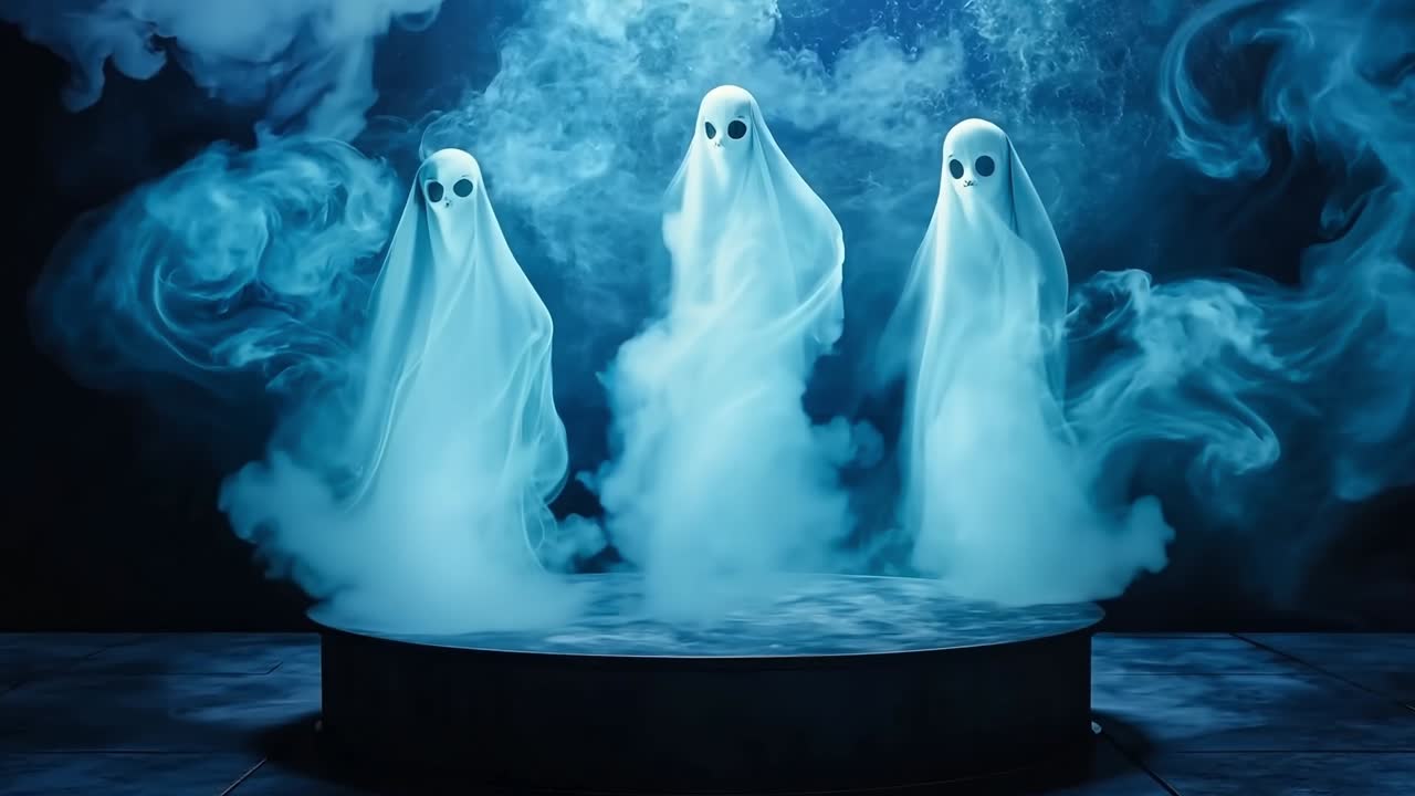 어 속에서 세 마리의 유령들이 담배를 피우고 있습니다.