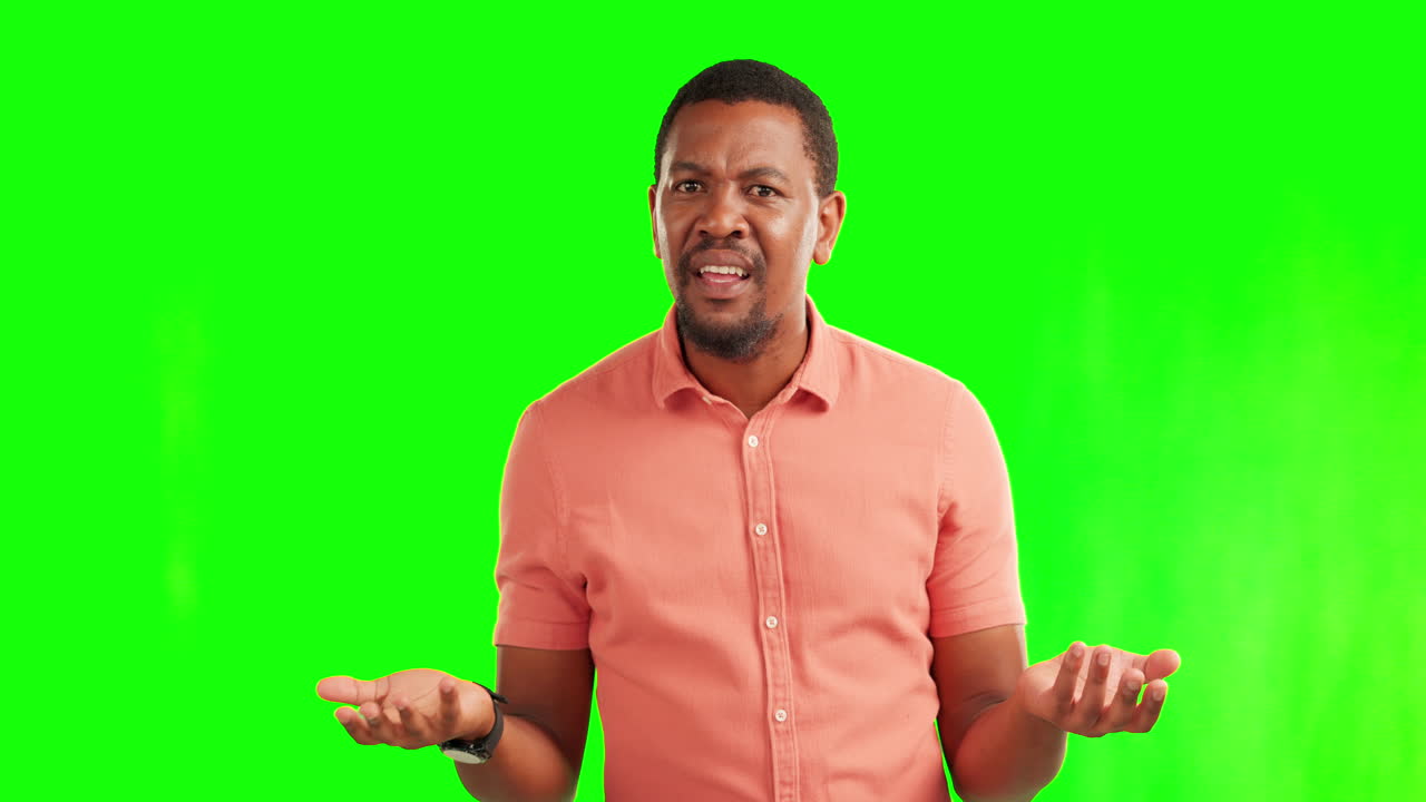 Listen, hear and black man on green screen