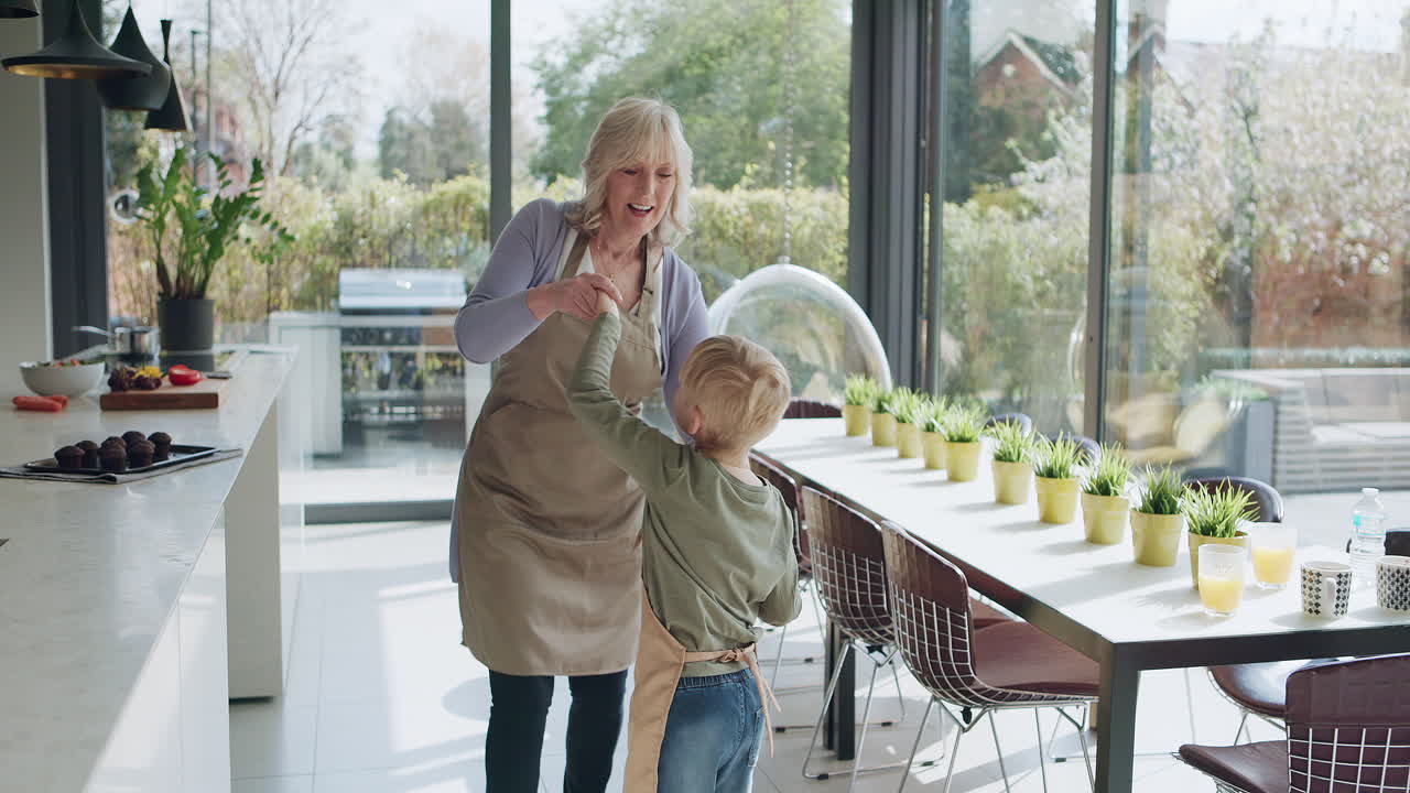 Grandmother and Grandchild in Kitchen