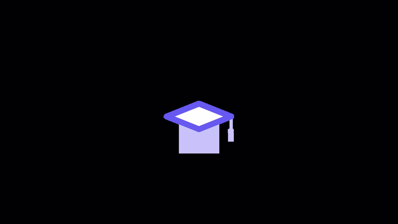 Minimalist Graduation Cap Icon Animation on Black Background
