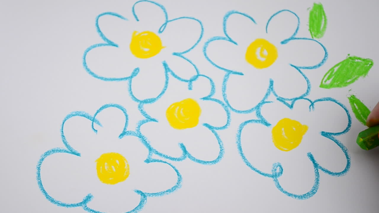 Vi tegner blomster med pastell. Tegneprosess