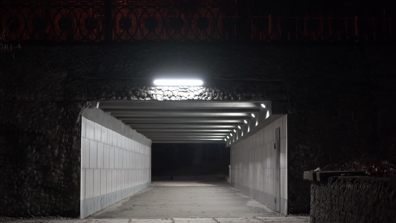 밤에는 다리 아래의 빈 보행자 지하 통로 터널 통로.