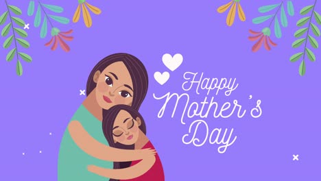 happy mothers day lettering with mom and daughter