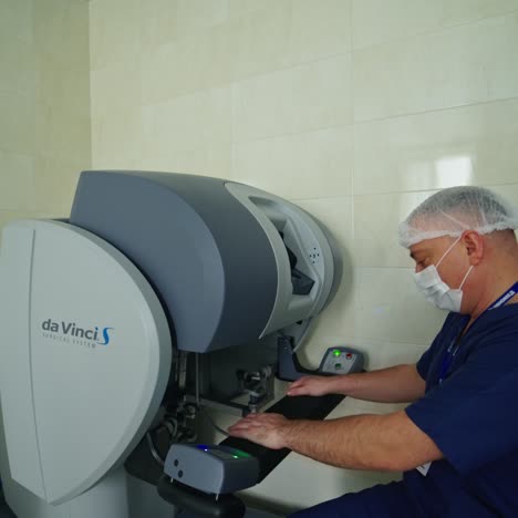 surgery with da vinci robot. robot for minimally invasive operations controlled by the surgeon