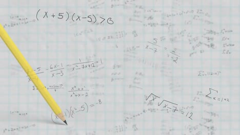 Bleistift-Gegen-Mathematische-Gleichungen-Auf-Weißem-Liniertem-Papier