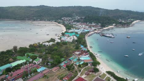 drone view of ton sai and loh dalum beach on phi phi island at low tide