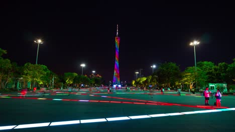 noche iluminada casa de la ópera de la ciudad de guangzhou fuente panorama 4k lapso de tiempo china