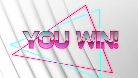 animation of you win text over light trails on white background