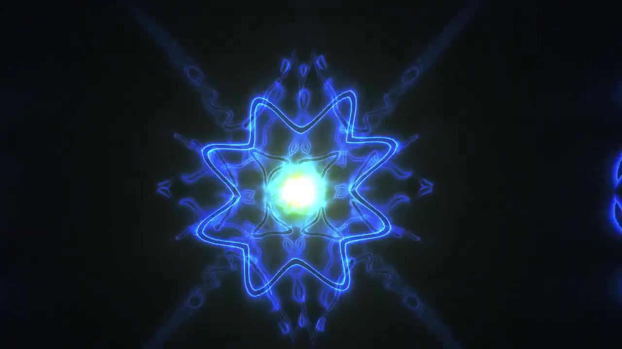 Abstrakt blått glødende kaleidoskopisk energimønster med pulserende lys