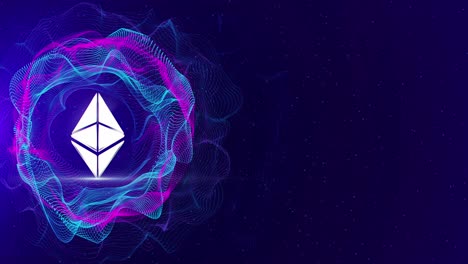 Ethereum eth nft spinning logo icon background glowing on sea blue background digital money